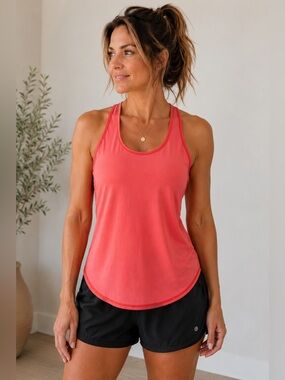 Lululemon Pink Coral Racerback Running Tank Top Mesh Size 6 Built In Bra